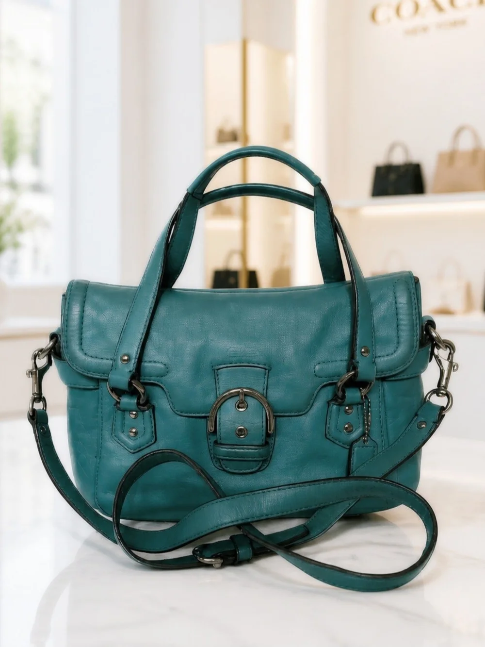 COACH Vtg Teal Leather Campbell Satchel with Longer Strap #L1394 - F2723